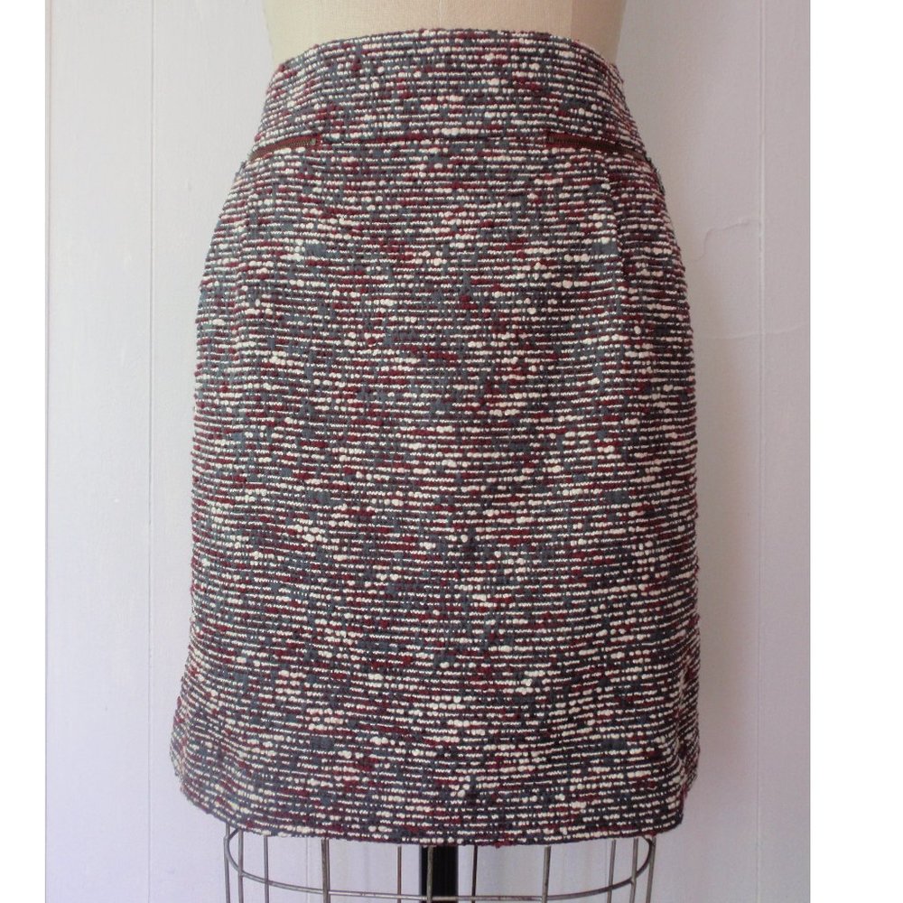 LOFT Burgundy Gray White Bouclé Tweed Mini Skirt 14 NWT Classic Shift Style